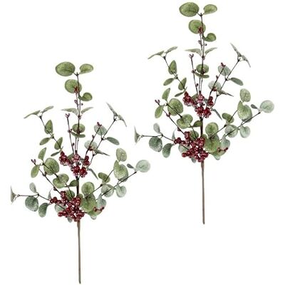 Flair Flower Sztuczna gałąź eukaliptusa z jagodami, zestaw 2 sztuk, 45 cm, realistyczna sztuczna roślina dekoracyjna gałąź, do wazonu, wieniec, dekoracja stołu, wieniec adwentowy, girlanda – łatwa w pielęgnacji Flair Flower Sztuczna gałąź eukaliptusa z jagodami, zestaw 2 sztuk, 45 cm, realistyczna sztuczna roślina dekoracyjna gałąź, do wazonu, wieniec, dekoracja stołu, wieniec adwentowy, girlanda – łatwa w pielęgnacji