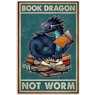 XZHDXTIN Smok retro metalowe blaszane znaki książka smok nie robak zabawny plakat biblioteka kawiarnia salon łazienka kuchnia dom sztuka dekoracja ścienna tablica prezent 20 cm x 30 cm XZHDXTIN Smok retro metalowe blaszane znaki książka smok nie robak zabawny plakat biblioteka kawiarnia salon łazienka kuchnia dom sztuka dekoracja ścienna tablica prezent 20 cm x 30 cm