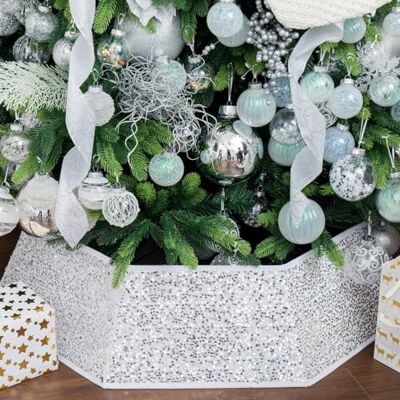XmasExp Obroża choinkowa 85 cm cekinowa spódnica na choinkę na Boże Narodzenie wakacje dekoracja domu choinka pierścień stojak podstawa osłona duży rozmiar 6 sztuk biały XmasExp Obroża choinkowa 85 cm cekinowa spódnica na choinkę na Boże Narodzenie wakacje dekoracja domu choinka pierścień stojak podstawa osłona duży rozmiar 6 sztuk biały