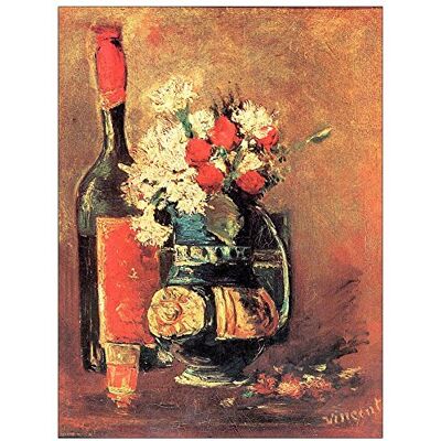 ArtPlaza Van Gogh Vincent-wazon of White Carnations Rose and Bottle, panele dekoracyjne, drewno, wielokolorowy, 60 x 1,8 x 80 cm ArtPlaza Van Gogh Vincent-wazon of White Carnations Rose and Bottle, panele dekoracyjne, drewno, wielokolorowy, 60 x 1,8 x 80 cm