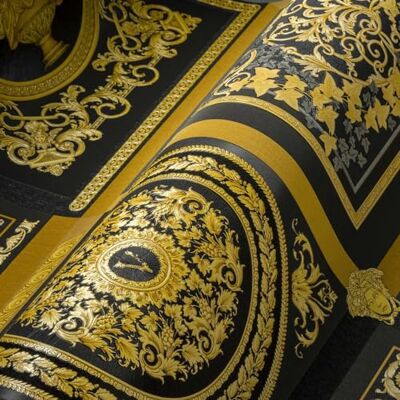 A.S. Création VERSACE Wallpaper barokowa luksusowa tapeta kwiatowa 387043 czarno-złota designerskie logo Meduza 10,05 x 0,70 m, Made in Germany A.S. Création VERSACE Wallpaper barokowa luksusowa tapeta kwiatowa 387043 czarno-złota designerskie logo Meduza 10,05 x 0,70 m, Made in Germany
