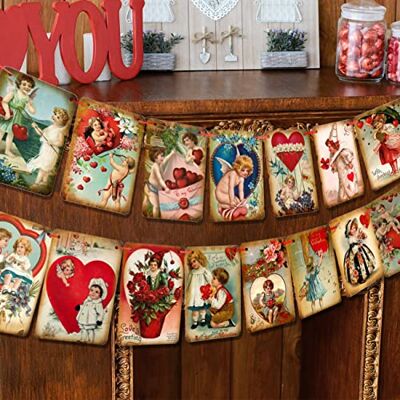 ssailue decor Dekoracje walentynkowe w stylu vintage baner walentynkowy, 15 szt. girlanda walentynkowa na walentynki tematyczne dekoracje urodzinowe na ścianę kominek materiały dekoracyjne ssailue decor Dekoracje walentynkowe w stylu vintage baner walentynkowy, 15 szt. girlanda walentynkowa na walentynki tematyczne dekoracje urodzinowe na ścianę kominek materiały dekoracyjne