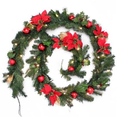 WeRChristmas Wstępnie oświetlona girlanda oświetlona 40 ciepłymi białymi diodami LED, 9 stóp czerwony/złoty WeRChristmas Wstępnie oświetlona girlanda oświetlona 40 ciepłymi białymi diodami LED, 9 stóp czerwony/złoty