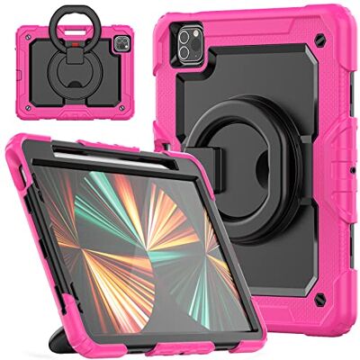 HUEZOE Kompatybilny Etui iPad Pro 11 Cal, Model 2021/2020/2018, Odporna Na Wstrząsy Pokrywa Ochronna dla Całego Ciała Solidna z Obrotowym Stojakiem/Portmonetka, Czerwony Różowy HUEZOE Kompatybilny Etui iPad Pro 11 Cal, Model 2021/2020/2018, Odporna Na Wstrząsy Pokrywa Ochronna dla Całego Ciała Solidna z Obrotowym Stojakiem/Portmonetka, Czerwony Różowy