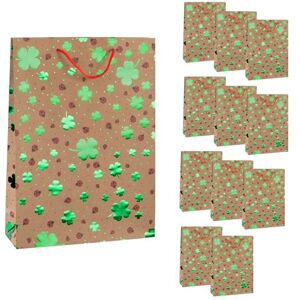 Idena 90551 – torebki prezentowe z motywem koniczyny, 12 sztuk, torebki prezentowe o wymiarach 25 x 34,5 x 8,5 cm, torebki papierowe z zielonym efektem połysku Idena 90551 – torebki prezentowe z motywem koniczyny, 12 sztuk, torebki prezentowe o wymiarach 25 x 34,5 x 8,5 cm, torebki papierowe z zielonym efektem połysku