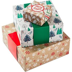 Hallmark Pudełka na prezenty w różnych rozmiarach z opaskami na Boże Narodzenie (3 pudełka: Kraft Brown, czerwony, zielony, "Merry and Bright", "Happy Holidays") rustykalne płatki śniegu, krata, Hallmark Pudełka na prezenty w różnych rozmiarach z opaskami na Boże Narodzenie (3 pudełka: Kraft Brown, czerwony, zielony, "Merry and Bright", "Happy Holidays") rustykalne płatki śniegu, krata,