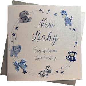 WHITE COTTON CARDS Niebieski króliczek, gratulacje ekscytujące ręcznie robione duża nowa karta dla małego chłopca, XN220S WHITE COTTON CARDS Niebieski króliczek, gratulacje ekscytujące ręcznie robione duża nowa karta dla małego chłopca, XN220S