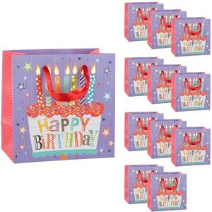 Idena 90535 – torebki prezentowe Happy Birthday, 12 sztuk, torebki prezentowe o wymiarach 16 x 16 x 9 cm, torebki papierowe z motywem tortów urodzinowych Idena 90535 – torebki prezentowe Happy Birthday, 12 sztuk, torebki prezentowe o wymiarach 16 x 16 x 9 cm, torebki papierowe z motywem tortów urodzinowych