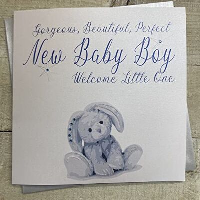 WHITE COTTON CARDS "Gorgeous Beautiful perfekt New Baby Boy, niebieski Bunny" ręcznie robiona kartka New Baby Girl WHITE COTTON CARDS "Gorgeous Beautiful perfekt New Baby Boy, niebieski Bunny" ręcznie robiona kartka New Baby Girl