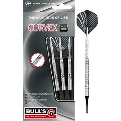 17928 BULL'S Curvex Soft Dart 18 g, beczka z 90% wolframu (wolfram), zestaw rzutek do darta z 3 rzutkami z miękkimi końcówkami, aluminiowy shaft i lotka 100 mikronów w standardowej A-Shape 17928 BULL'S Curvex Soft Dart 18 g, beczka z 90% wolframu (wolfram), zestaw rzutek do darta z 3 rzutkami z miękkimi końcówkami, aluminiowy shaft i lotka 100 mikronów w standardowej A-Shape