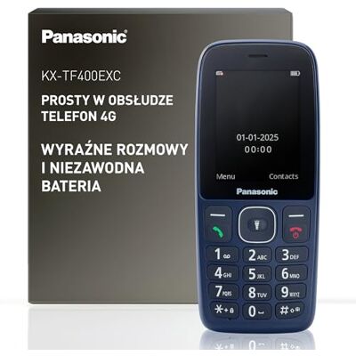 Panasonic KX-TF400EXC Łatwy w Użyciu Klasyczny Telefon 4 G VoLTE, 280 Godzin Czuwania, Ładowanie USB-C, Wyświetlacz 2,4 Cala, Bluetooth, Latarka LED, Aparat, Wodoodporność IP44, Niebieski Panasonic KX-TF400EXC Łatwy w Użyciu Klasyczny Telefon 4 G VoLTE, 280 Godzin Czuwania, Ładowanie USB-C, Wyświetlacz 2,4 Cala, Bluetooth, Latarka LED, Aparat, Wodoodporność IP44, Niebieski