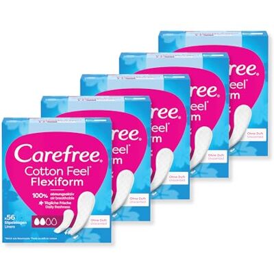 Carefree Cotton Flexi Form Unscented. Uniwersalne wkładki higieniczne do każdego rodzaju bielizny. Z ekstraktem z bawełny. Zapewniają długotrwałe uczucie suchości. Bezzapachowe. 56 sztuk (5er Pack) Carefree Cotton Flexi Form Unscented. Uniwersalne wkładki higieniczne do każdego rodzaju bielizny. Z ekstraktem z bawełny. Zapewniają długotrwałe uczucie suchości. Bezzapachowe. 56 sztuk (5er Pack)