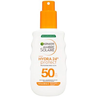 Garnier Hydra 24H spray do ochrony przeciwsłonecznej, do wszystkich rodzajów skóry, ochrona przed promieniowaniem UV i nawilżenie do 24H, działanie przeciwstarzeniowe, z SPF 50+ i witaminą E, Ambre Garnier Hydra 24H spray do ochrony przeciwsłonecznej, do wszystkich rodzajów skóry, ochrona przed promieniowaniem UV i nawilżenie do 24H, działanie przeciwstarzeniowe, z SPF 50+ i witaminą E, Ambre