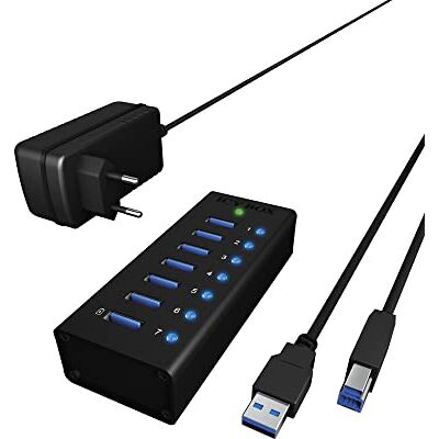 ICY BOX IB-AC618 hub 7-drożny USB 3.0 z adapterem zasilania 12 V/3 A, obudowa aluminiowa i port ładowania USB, IB-AC618 ICY BOX IB-AC618 hub 7-drożny USB 3.0 z adapterem zasilania 12 V/3 A, obudowa aluminiowa i port ładowania USB, IB-AC618