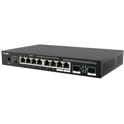 Tenda TEM2010F 10-portowy router Multigigabit 2.5G, 2 porty SFP, VLAN, agregacja statyczna, kompatybilny z urządzeniami 2.5G, montaż na pulpicie/ścianie, Plug and Play, metalowa obudowa, czarny Tenda TEM2010F 10-portowy router Multigigabit 2.5G, 2 porty SFP, VLAN, agregacja statyczna, kompatybilny z urządzeniami 2.5G, montaż na pulpicie/ścianie, Plug and Play, metalowa obudowa, czarny