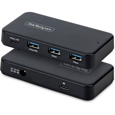 StarTech 4-portowy koncentrator USB-C i USB-A, 5 Gb/s, z własnym zasilaniem, kabel adaptera hosta 2 w 1, 1 x USB-C i 3 x USB-A (1 x BC 1.2), zasilacz 36 W, w tym MacBook i Windows StarTech 4-portowy koncentrator USB-C i USB-A, 5 Gb/s, z własnym zasilaniem, kabel adaptera hosta 2 w 1, 1 x USB-C i 3 x USB-A (1 x BC 1.2), zasilacz 36 W, w tym MacBook i Windows