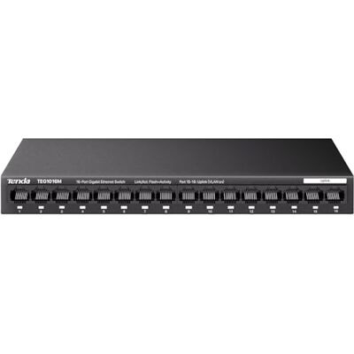 Tenda TEG1016M 16-portowy przełącznik Gigabit Switch, niezarządzany LAN Switch sieciowy (VLAN, montaż na biurku/ścianie, bez wentylatora, Plug and Play, metalowa obudowa, czarny) Tenda TEG1016M 16-portowy przełącznik Gigabit Switch, niezarządzany LAN Switch sieciowy (VLAN, montaż na biurku/ścianie, bez wentylatora, Plug and Play, metalowa obudowa, czarny)