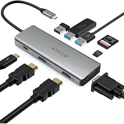 AYCLIF Hub USB C, 9 portów typu C adapter z USB C Power Delivery, port Gigabit Ethernet, 4K HDMI, 2 porty USB 3.0, 1 port USB 2.0, czytnik kart SD/TF AYCLIF Hub USB C, 9 portów typu C adapter z USB C Power Delivery, port Gigabit Ethernet, 4K HDMI, 2 porty USB 3.0, 1 port USB 2.0, czytnik kart SD/TF