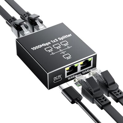 GlasFlength Rozdzielacz LAN, 1 na 3 1000 Mbps, rozdzielacz Ethernet, przełącznik LAN, 4 porty z kablem sieciowym typu C, Gigabit Ethernet Switch, do komputerów, koncentratorów, routerów, set-top box, GlasFlength Rozdzielacz LAN, 1 na 3 1000 Mbps, rozdzielacz Ethernet, przełącznik LAN, 4 porty z kablem sieciowym typu C, Gigabit Ethernet Switch, do komputerów, koncentratorów, routerów, set-top box,