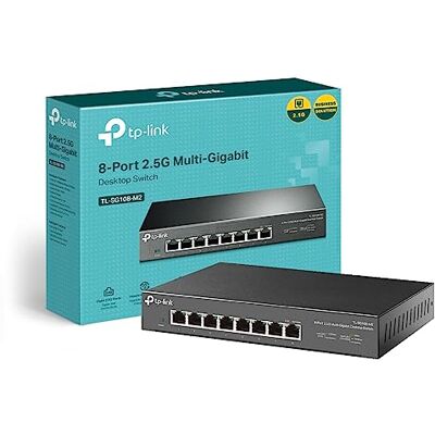 TP-Link Unmanaged 8-Port 2.5G Multi-Gigabit Desktop Switch, 802.3X Flow Control, 802.1p/DSCP QoS, Ideal for Small and Home Office with fanless design, Metal Casing, Plug and Play (TL-SG108-M2) TP-Link Unmanaged 8-Port 2.5G Multi-Gigabit Desktop Switch, 802.3X Flow Control, 802.1p/DSCP QoS, Ideal for Small and Home Office with fanless design, Metal Casing, Plug and Play (TL-SG108-M2)