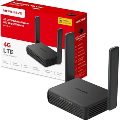 MERCUSYS MB113-4G LTE Wi-Fi router, mobilny router 4G, przenośny, z kartą SIM, Cat 4 do 150 Mbit/s, 2 porty 100 Mbps, OpenVPN, Plug & Play, do 32 urządzeń, zasilanie powerbankiem MERCUSYS MB113-4G LTE Wi-Fi router, mobilny router 4G, przenośny, z kartą SIM, Cat 4 do 150 Mbit/s, 2 porty 100 Mbps, OpenVPN, Plug & Play, do 32 urządzeń, zasilanie powerbankiem