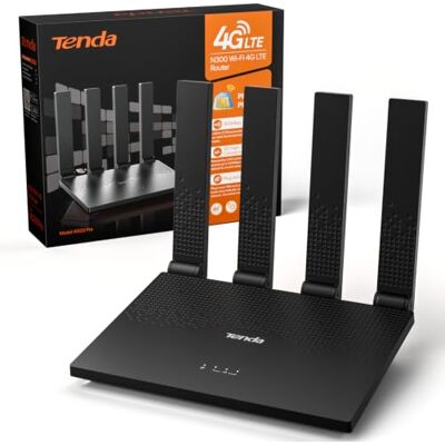 Tenda Router 4G z kartą SIM (4G03 Pro V2.0), modem LTE Cat4, Wi-Fi N300, LAN/WAN, 4 składane anteny, wtyczka i odtwarzanie, obsługa 32 urządzeń, przenośny router do kamperów, domków wiejskich i Tenda Router 4G z kartą SIM (4G03 Pro V2.0), modem LTE Cat4, Wi-Fi N300, LAN/WAN, 4 składane anteny, wtyczka i odtwarzanie, obsługa 32 urządzeń, przenośny router do kamperów, domków wiejskich i