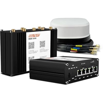 SELFSAT MWR 5550 5G Cat 20 Wi-Fi router do 3,3 Gb/s, w zestawie antena SATCO 5G, kolor biały SELFSAT MWR 5550 5G Cat 20 Wi-Fi router do 3,3 Gb/s, w zestawie antena SATCO 5G, kolor biały