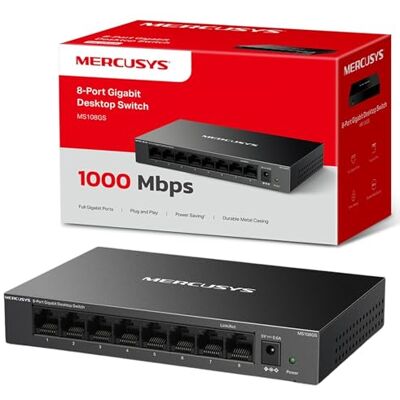 MERCUSYS MS108GS 8-portowy gigabitowy przełącznik sieciowy, 8 x 10/100/1000 Mb/s, rozdzielacz Ethernet z wieloma instalacjami, automatyczna negocjacja, Auto-MDI/MDIX, oszczędność energii, metalowa MERCUSYS MS108GS 8-portowy gigabitowy przełącznik sieciowy, 8 x 10/100/1000 Mb/s, rozdzielacz Ethernet z wieloma instalacjami, automatyczna negocjacja, Auto-MDI/MDIX, oszczędność energii, metalowa