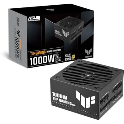 Asus TUF Gaming 1000 W Gold EVO zasilacz gamingowy (1000 W, wentylator z podwójnym łożyskiem kulkowym, kompatybilny z ATX 3.1 i PCIe 5.1, certyfikat 80 Plus Gold, trawiony kabel, czarny) Asus TUF Gaming 1000 W Gold EVO zasilacz gamingowy (1000 W, wentylator z podwójnym łożyskiem kulkowym, kompatybilny z ATX 3.1 i PCIe 5.1, certyfikat 80 Plus Gold, trawiony kabel, czarny)