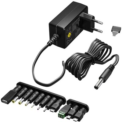goobay 64571 uniwersalny zasilacz sieciowy 3 V – 12 V, maks. 7,2 W/DC adapter wymienny/zapasowy zasilacz do telewizora, routera, taśmy LED/zmienne napięcie/USB-C, USB-A, Micro-USB/w zestawie goobay 64571 uniwersalny zasilacz sieciowy 3 V – 12 V, maks. 7,2 W/DC adapter wymienny/zapasowy zasilacz do telewizora, routera, taśmy LED/zmienne napięcie/USB-C, USB-A, Micro-USB/w zestawie