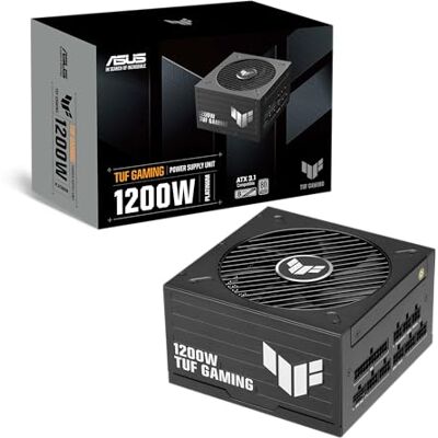 Asus TUF Gaming zasilacz 1200 W Platinum Gaming (1200 W, wentylator z podwójnym łożyskiem kulkowym, kompatybilny z ATX 3.1 i PCIe 5.1, certyfikat 80 Plus Platinum, trawiony kabel, czarny) Asus TUF Gaming zasilacz 1200 W Platinum Gaming (1200 W, wentylator z podwójnym łożyskiem kulkowym, kompatybilny z ATX 3.1 i PCIe 5.1, certyfikat 80 Plus Platinum, trawiony kabel, czarny)