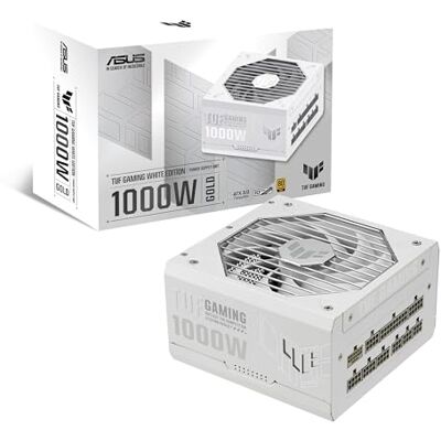Asus TUF Gaming 1000 W Gold White Edition (1000 W, kompatybilny z ATX 3.1, w pełni modułowy zasilacz, certyfikat 80+ złoty, komponenty klasy wojskowej, podwójne łożysko kulkowe, powłoka PCB, 10 lat Asus TUF Gaming 1000 W Gold White Edition (1000 W, kompatybilny z ATX 3.1, w pełni modułowy zasilacz, certyfikat 80+ złoty, komponenty klasy wojskowej, podwójne łożysko kulkowe, powłoka PCB, 10 lat