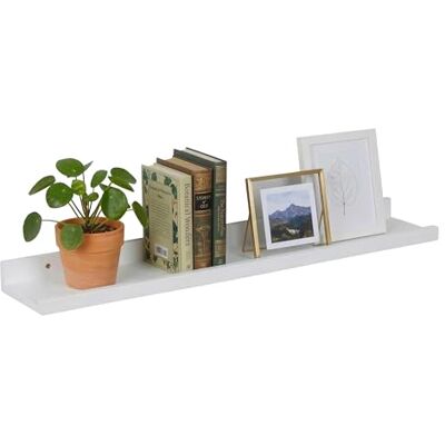 Relaxdays Regał ścienny, wys. x szer. x gł.: 5 x 80 x 15 cm, drewno orzecha włoskiego, regał wiszący na ramki na zdjęcia i dekoracje, listwa na zdjęcia ściana, biały Relaxdays Regał ścienny, wys. x szer. x gł.: 5 x 80 x 15 cm, drewno orzecha włoskiego, regał wiszący na ramki na zdjęcia i dekoracje, listwa na zdjęcia ściana, biały