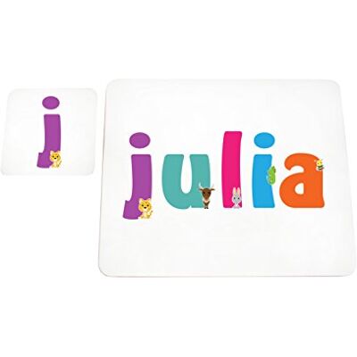Little Helper Podkładka z kolorową podkładką w stylu ilustracyjnym z imieniem młodej dziewczyny Julia Little Helper Podkładka z kolorową podkładką w stylu ilustracyjnym z imieniem młodej dziewczyny Julia