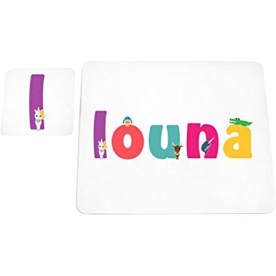 Little Helper Podkładka z kolorową podkładką w stylu ilustracyjnym z imieniem młodej dziewczyny Louna Little Helper Podkładka z kolorową podkładką w stylu ilustracyjnym z imieniem młodej dziewczyny Louna