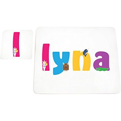 Little Helper Podkładka z kolorową podkładką w stylu ilustracyjnym z imieniem młodej dziewczyny Lyna Little Helper Podkładka z kolorową podkładką w stylu ilustracyjnym z imieniem młodej dziewczyny Lyna