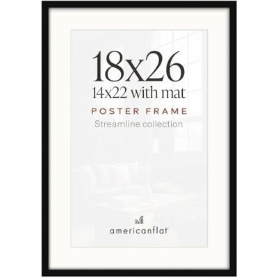 Americanflat Ramka plakatowa 18 x 26 z polerowanym pleksiglasem – użyj jako ramki 14 x 22 z matą lub ramą 18 x 26 bez maty, opływowa kolekcja, cienka ramka na zdjęcia do ekspozycji ściennej, czarna Americanflat Ramka plakatowa 18 x 26 z polerowanym pleksiglasem – użyj jako ramki 14 x 22 z matą lub ramą 18 x 26 bez maty, opływowa kolekcja, cienka ramka na zdjęcia do ekspozycji ściennej, czarna