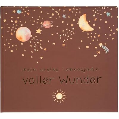 goldbuch 50 496 dziennik dla niemowląt z motywem kosmosu, terakota, album pamiątkowy z 100 ilustrowanymi stronami, okładka ze złotym tłoczeniem i motywem nocnego nieba, ok. 24,5 x 22,5 x 3,5 cm goldbuch 50 496 dziennik dla niemowląt z motywem kosmosu, terakota, album pamiątkowy z 100 ilustrowanymi stronami, okładka ze złotym tłoczeniem i motywem nocnego nieba, ok. 24,5 x 22,5 x 3,5 cm