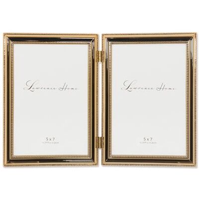 Lawrence Frames Klasyczna metalowa ramka na zdjęcia z podwójnymi koralikami, 5 x 7, podwójna, złota Lawrence Frames Klasyczna metalowa ramka na zdjęcia z podwójnymi koralikami, 5 x 7, podwójna, złota