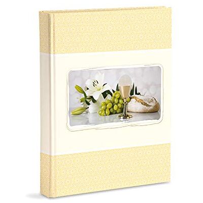 Mareli Album na zdjęcia komunijne, 20 x 25 cm, 60 białych stron w grubym i trwałym kartonie, przeplatane formatem pergaminowym, 20 x 25 cm, symbole fotograficzne, komunia Mareli Album na zdjęcia komunijne, 20 x 25 cm, 60 białych stron w grubym i trwałym kartonie, przeplatane formatem pergaminowym, 20 x 25 cm, symbole fotograficzne, komunia