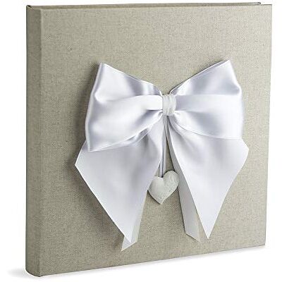 Mareli Album Zdjęcia ślubne i rocznicowe z serca w satynie, lnu i białej kokardki, 30x30/30 arkuszy Mareli Album Zdjęcia ślubne i rocznicowe z serca w satynie, lnu i białej kokardki, 30x30/30 arkuszy
