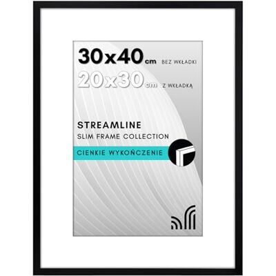 Americanflat cienka czarna ramka na zdjęcia 30 x 40 cm – z pleksi – z wkładką passe-partout do formatu 20 x 30 cm – do powieszenia na ścianie Americanflat cienka czarna ramka na zdjęcia 30 x 40 cm – z pleksi – z wkładką passe-partout do formatu 20 x 30 cm – do powieszenia na ścianie