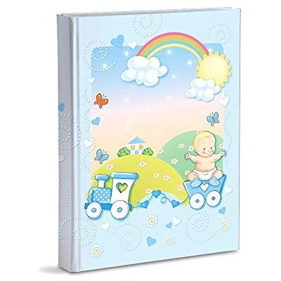 Mareli Album na zdjęcia, jasnoniebieski, narodziny, pamiętnik, 23 x 30 cm, 56 białych stron i 4 strony z możliwością personalizacji, grube i wytrzymałe strony kartonowe Mareli Album na zdjęcia, jasnoniebieski, narodziny, pamiętnik, 23 x 30 cm, 56 białych stron i 4 strony z możliwością personalizacji, grube i wytrzymałe strony kartonowe
