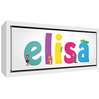 Little Helper płótno z ramą z litego drewna biały ilustrowany styl kolorowy z imieniem dziewczynki Elisa 34 x 88 x 3 cm Little Helper płótno z ramą z litego drewna biały ilustrowany styl kolorowy z imieniem dziewczynki Elisa 34 x 88 x 3 cm
