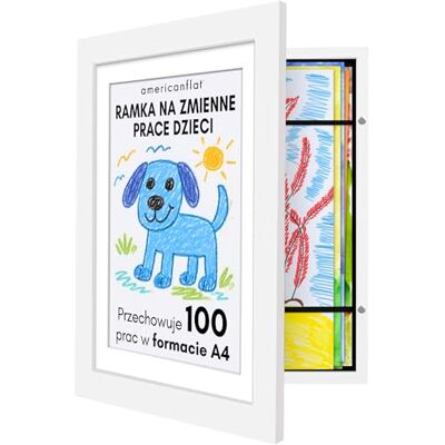 Americanflat otwierana z przodu biała ramka artystyczna na rysunki dzieci, na prace plastyczne i laurki w formacie A4 z wkładką passe-partout lub 25,5 x 32 cm bez wkładki Americanflat otwierana z przodu biała ramka artystyczna na rysunki dzieci, na prace plastyczne i laurki w formacie A4 z wkładką passe-partout lub 25,5 x 32 cm bez wkładki