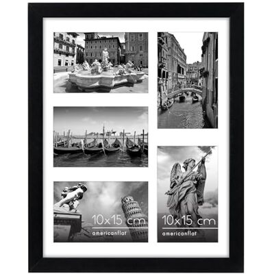 Americanflat czarna ramka kolaż 28 x 36 cm, panoramiczna multiramka na 5 zdjęć 10 x 15 cm lub jedno 28 x 36 cm – do powieszenia na ścianie – ze szkłem odpornym na stłuczenie Americanflat czarna ramka kolaż 28 x 36 cm, panoramiczna multiramka na 5 zdjęć 10 x 15 cm lub jedno 28 x 36 cm – do powieszenia na ścianie – ze szkłem odpornym na stłuczenie