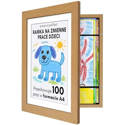 Americanflat otwierana z przodu ramka artystyczna na rysunki dzieci w kolorze dąb ciemny – na prace plastyczne i laurki w formacie A4 z wkładką passe-partout lub 25,5 x 32 cm bez wkładki Americanflat otwierana z przodu ramka artystyczna na rysunki dzieci w kolorze dąb ciemny – na prace plastyczne i laurki w formacie A4 z wkładką passe-partout lub 25,5 x 32 cm bez wkładki