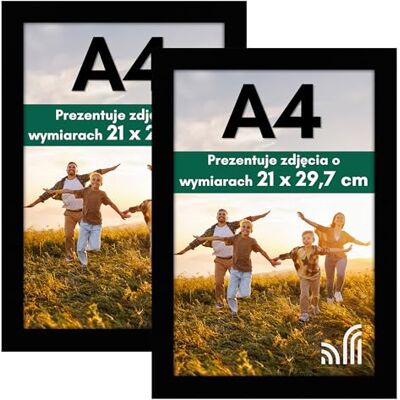 Americanflat zestaw 2 ramek na zdjęcia A4 ze szkłem odpornym na stłuczenia 21 x 29,7 cm, drewno kompozytowe, montaż ścienny i na blat, czarne Americanflat zestaw 2 ramek na zdjęcia A4 ze szkłem odpornym na stłuczenia 21 x 29,7 cm, drewno kompozytowe, montaż ścienny i na blat, czarne