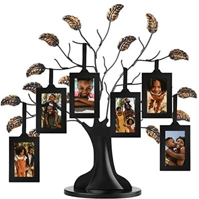 Americanflat Brązowe drzewo genealogiczne z 6 wiszącymi ramkami na zdjęcia 5 x 7,6 cm w kolorze czarnym i regulowanymi frędzlami wstążki 30 cm Americanflat Brązowe drzewo genealogiczne z 6 wiszącymi ramkami na zdjęcia 5 x 7,6 cm w kolorze czarnym i regulowanymi frędzlami wstążki 30 cm