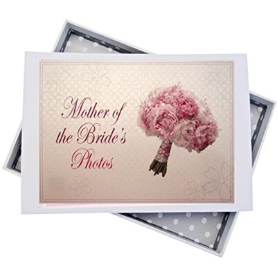 WHITE COTTON CARDS Białe bawełniane kartki 'Mother of The Bride' ślub, mini album fotograficzny, bukiet, deska, 12,5 x 17,5 x 2,5 cm WHITE COTTON CARDS Białe bawełniane kartki 'Mother of The Bride' ślub, mini album fotograficzny, bukiet, deska, 12,5 x 17,5 x 2,5 cm